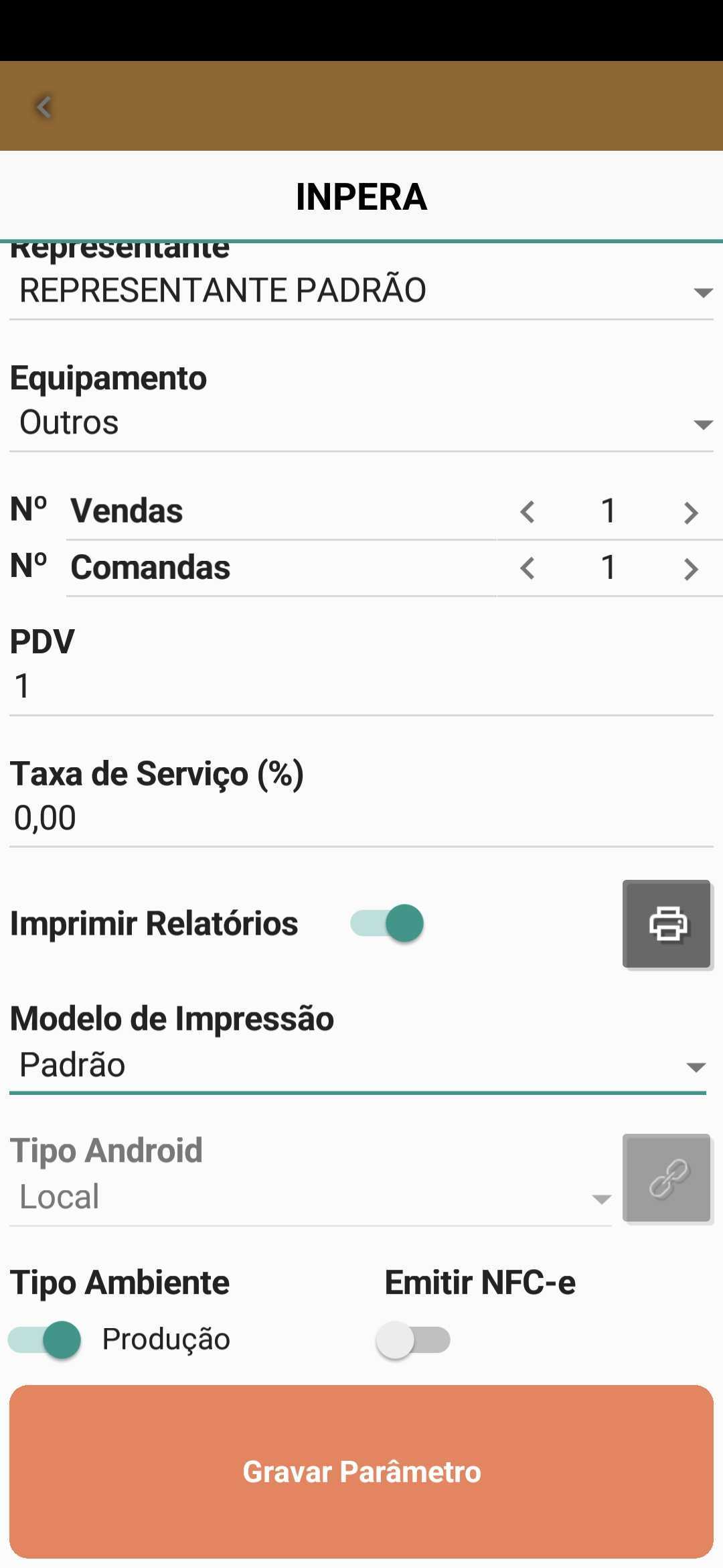 PDV Controle Configuração modelo impressão