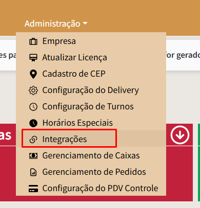menu de integração