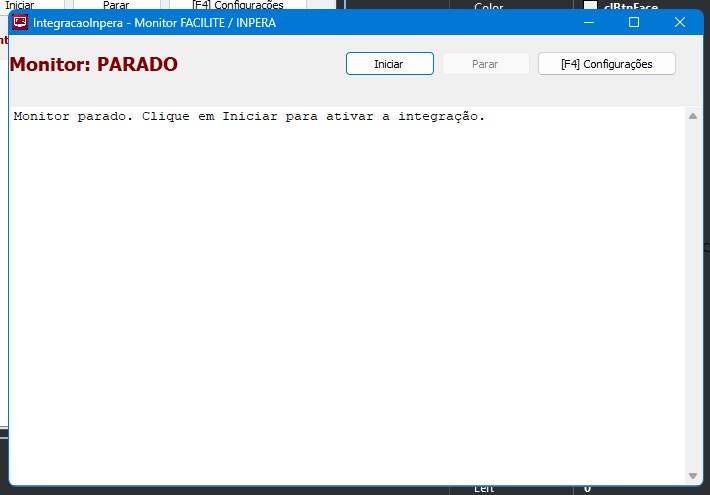 Figura1 - Tela principal com monitor parado. Status em vermelho: "Monitor: PARADO"