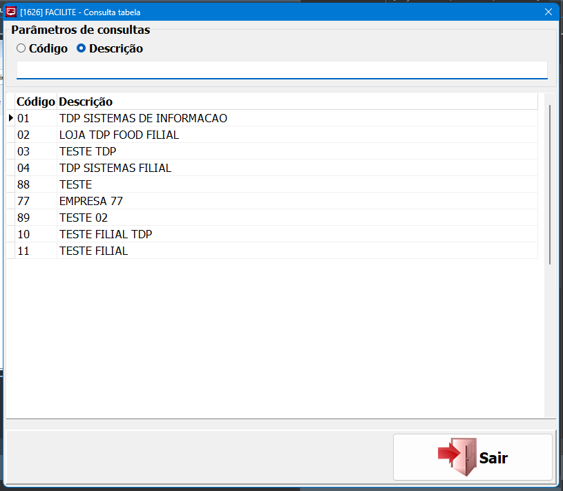 Figura 6 - Consulta de empresas Facilite (padrão Monitor INPERA legado)