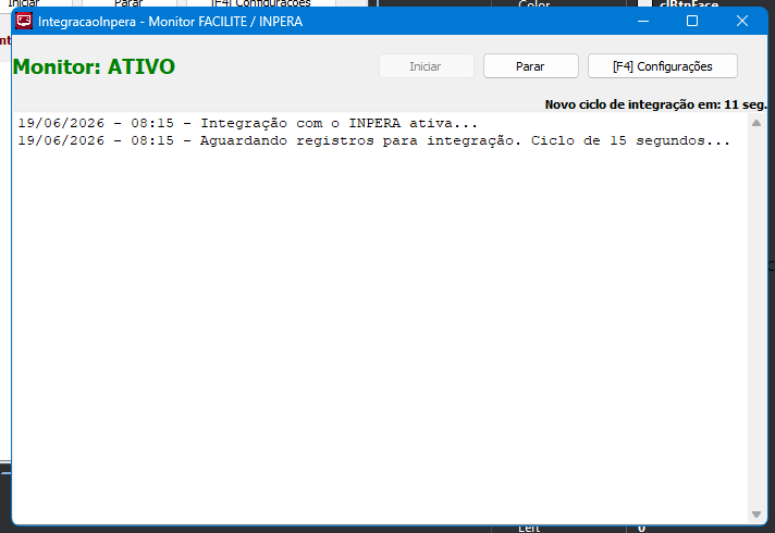 Figura 2 - Monitor ativo: contador regressivo e log de integração.