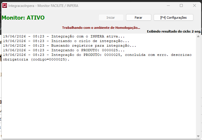 Figura 7 — Exemplo de integração concluída com sucesso.