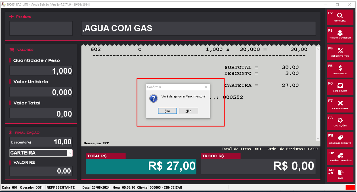 você deseja gerar vencimentos?